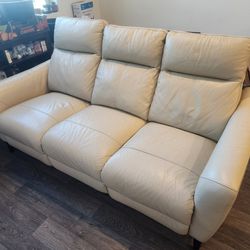 White Top Grain Leather Power Reclining Sofa