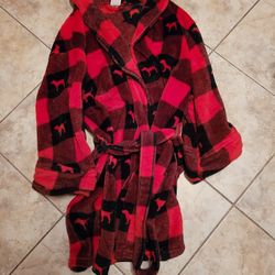 Pink Robe Plaid M/L Like New 