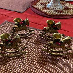 4 Christmas Bronze Candle Holders  Vintage