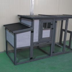 79"Large Chicken Coop with Upgraded Perches, Wooden Outdoor Chicken Cage with Large Nesting Box, Weatherproof Open Asphalt Roof &Removable Bottom, Duc