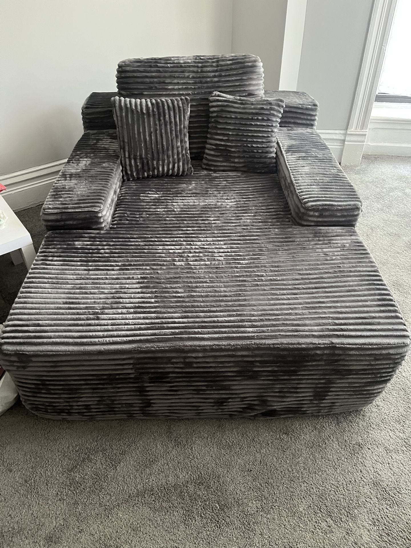 Gray Plush Oversized Chaise Lounge Indoor, Upholstered Sofa Bed with Throw Pillows, No Assembly Required