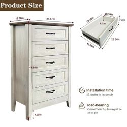 🥨Chest of Dresser, Wood Vintage Dresser 5 Drawer, Tall Dressers for Closet, Dressers for Storage Organizer, for Closet Living Room, Kids Bedroom