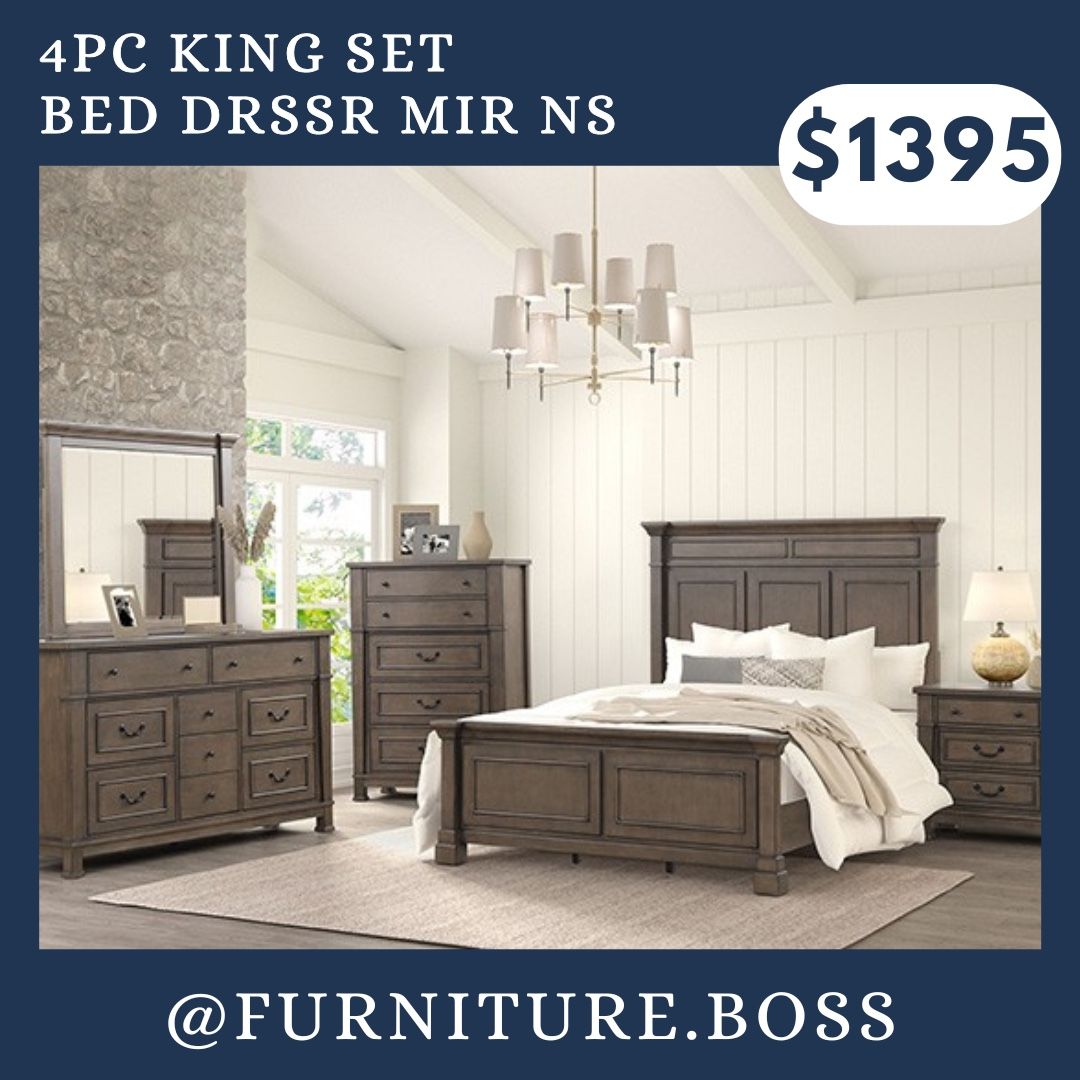 King Size Bedroom Set Includes: Bed Dresser Mirror Nightstand