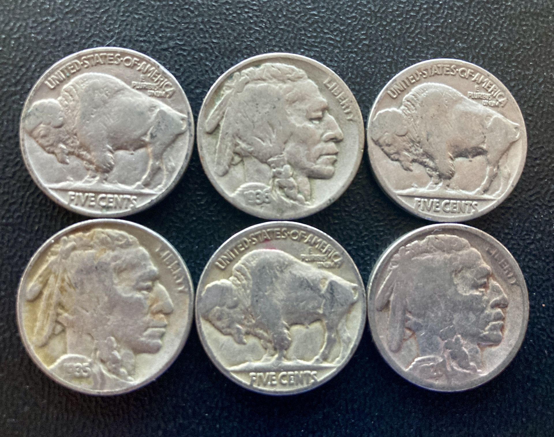 6 Vintage 1930s 1920s Indian Head Buffalo Nickels Rare Coins HTF 