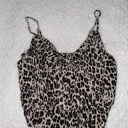 Brown cheetah print scoop or swoop collar neck cropped tank top 