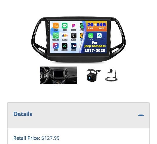 Lot # UB5400: 264G Android 13 Car Stereo for Jeep Compass 0 with Wireless Carplay Android Auto 101 Touchscreen Car Radio with WiFi GPS Mirror L