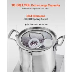 Food Processor & Vegetable Chopper, 10.6 Quart Food-Grade Stainless Steel Food Processor Chopper with 2 Extra S-Curve Blades, Idea for Chopping Vegeta