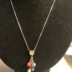 925 sterling Silver 4  Stones Fringe Pendant With 925 Chain!