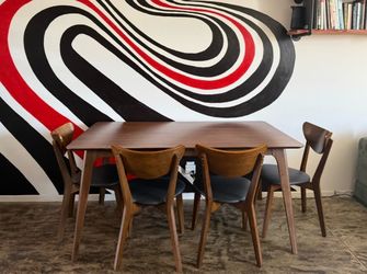 Walnut dining table and 4 chairs
