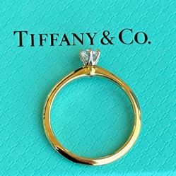 Tiffany & Co 0.2 carats VS1 E color 18k yellow gold & Pt950 solitaire engagement ring sz 6.25