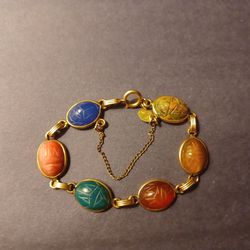 
Gorgeous vintage 1960's Egyptian Scarab Beetle Bracelet 12K GF