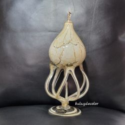 Josefina Krosno Handblown Art Glass Oil Lamp w/Burner/Wick Octopus Jellyfish Vtg