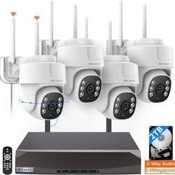WEILAILIFE 360° PTZ Wireless Camera System Night Vision Audio Two-way Cameras for Outdoors Security