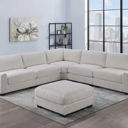 Brand New White Ivory Corduroy Extra Large L Shape Sectional With Free Ottoman