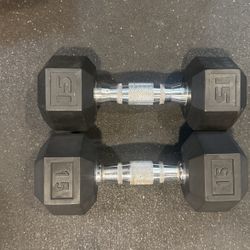 Pair Of Rubber Coated Hex Dumbbell Set Of Two 15 Pounds
