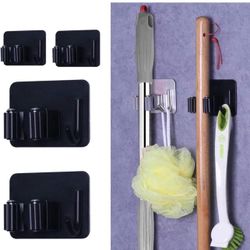Broom Holder Wall Mounted -Garage Storage Rack&Garden Tool Organizer (Black) 4pcs