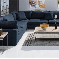 Nube Blue Corner Sofa with 5PCS/3 Armless Chairs