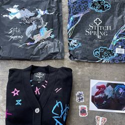 Stitch Spring Blue Chaos Jinx-Inspired Graffiti Cardigan Arcane League Legends L