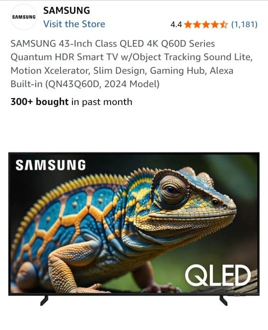 SAMSUNG 43-Inch 4K TV - Class QLED 4K Q60D Series Quantum HDR Smart TV