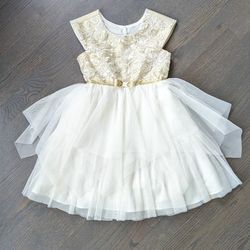 Jona Michelle Toddler Girls Formal Dress, White/Gold, Size 5