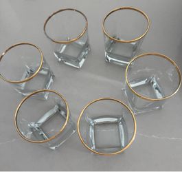 Set of 6 Glass Tumblers with Gold Rim