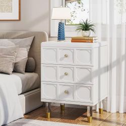 Tribesigns White Gold Nightstand, 3-Drawers Contemporary Bedside Table Sofa End Tables with Storage (1)