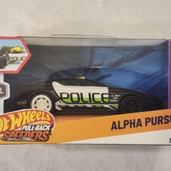 HOT WHEELS METAL DIECAST 1;43 SCALE.  PULL BACK SPEEDERS.  TORQUE.  ALPHA PURSUIT POLICE CAR. 