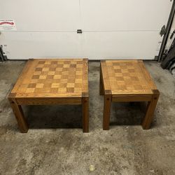 Conant Ball Mid-Century Modern oak parquet side tables