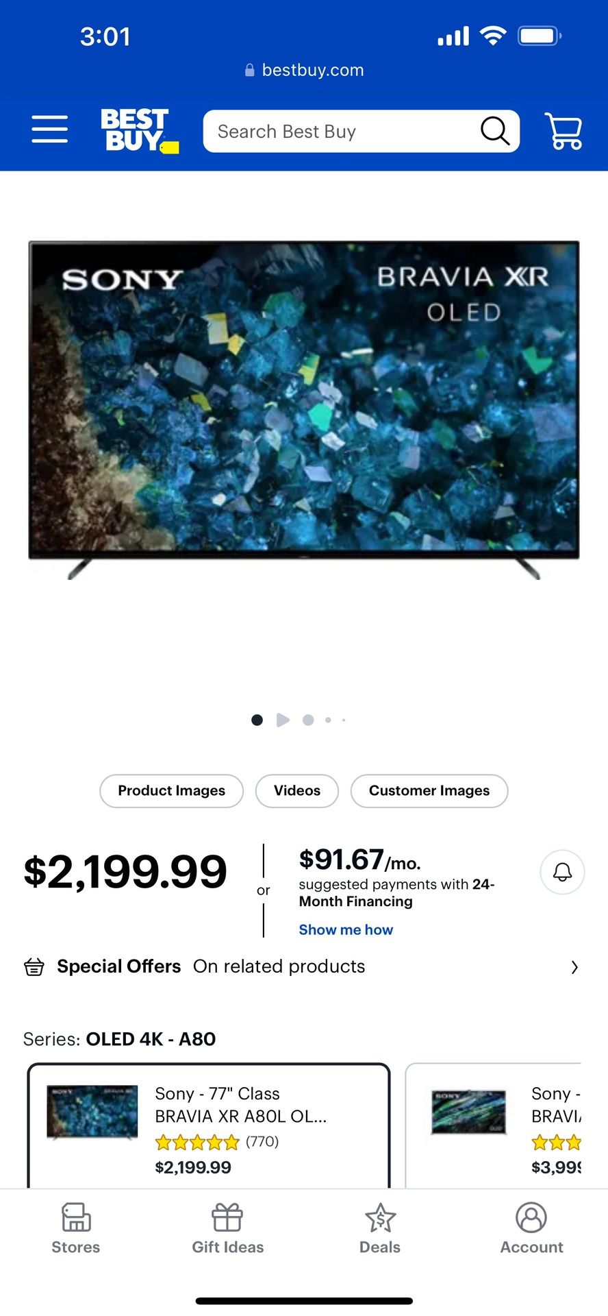 Sony - 77" Class BRAVIA XR A80L OLED 4K UHD Smart Google TV