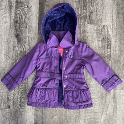 London Fog Purple Ruffle Hooded Trench Coat 2T