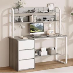 55 Inch Computer Desk with Hutch and 3 Drawers, Gray
3 storage drawers, upper hutch and shelves, writing, study desk, workspace for bedrooms and home 