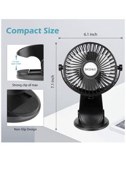 Battery Operated Clip on Stroller Fan, Portable Mini Desk Fan Rechargeable, USB Powered Clip Fan for Baby Stroller Office Outdoor Travel, Black