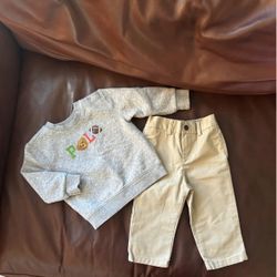 👶 Authentic Polo Ralph Lauren 2-Piece Bundle | Polo Bear Sweater + Khakis | 12 Mos