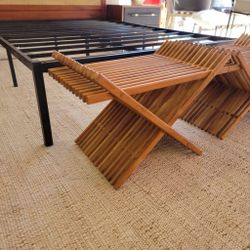 Lulu and Georgia Xena Sculptural Teak Stools, Set of 2