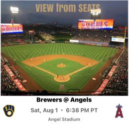 2 LA Angels Baseball Tickets + Parking v Milwaukee Brewers August 1 2026