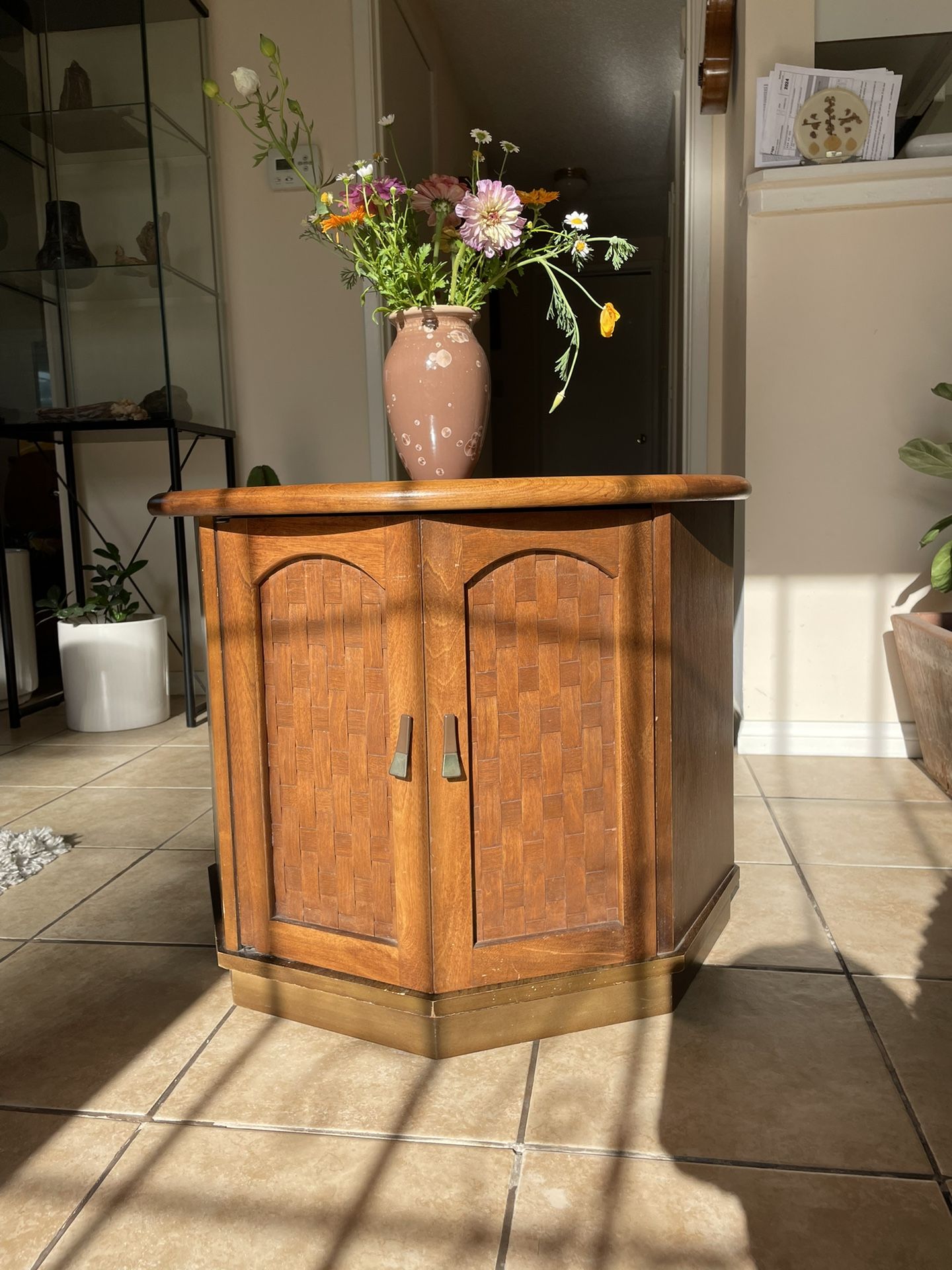 Mid Century Wood Octagon Side Table-Storage