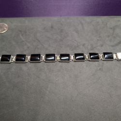 Sterling Silver And Onyx Vintage Taxco Mexico Bracelet Size 7 Inches 