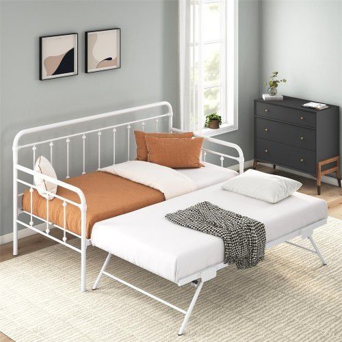 Black Metal Daybed Frame with pop up trundle