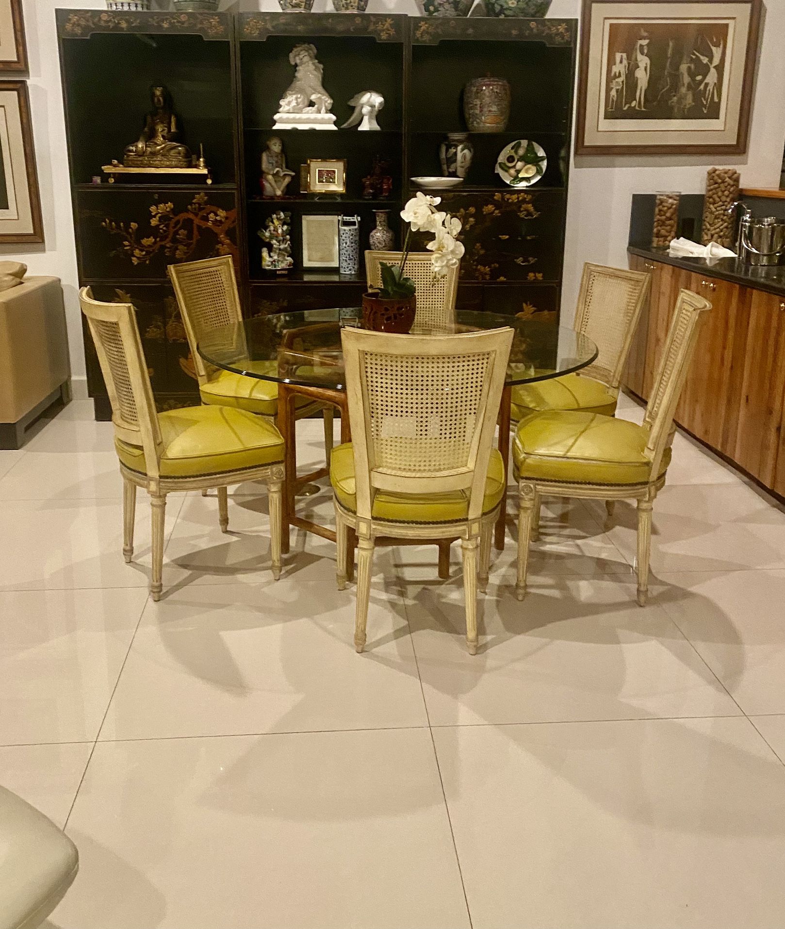 6 Cane Back Solid Wood Antique Dining Chairs