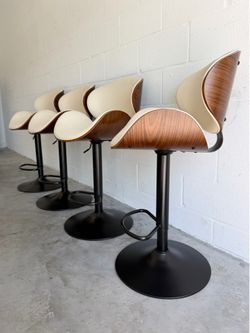 Mid Century Modern 🔥 Bar & Counter Chairs — Adjustable Height — Beige Faux Leather!