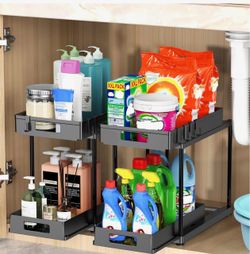 2 Pack Under Sink Organizer with Pull-Out Drawer, 2-Tier Cabinet Storage