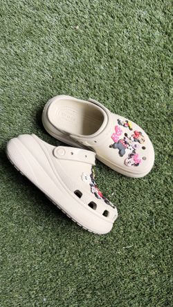 Beige Crocs with charms, Size 6