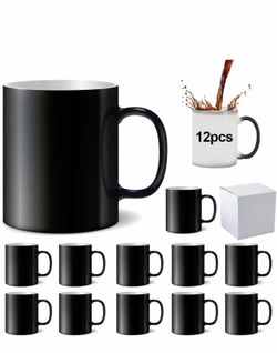 Sublimation Mugs, Cups 11oz Sublimation Ceramic Blank Coffee Mugs,White Cups, Sulimation Blanks, Blank White Mugs-(10pc magic black single box)
