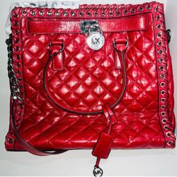 Michael Kors Red Quilted Leather Tote Bag