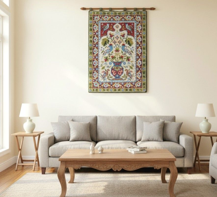 Vintage Hand Knitted Pure Wool Tapesty/ Rug 43