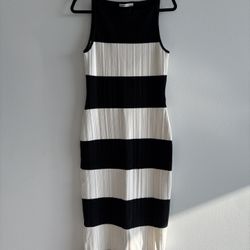 Abercrombie & Fitch Black and White Striped Ribbed Knit Midi Dress
