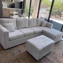 💥 Brand New White Greyish Sectional With Free Ottoman