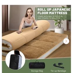Japanese Floor Mattress 4 in. Thick Sherpa Fleece Futon Mattress Roll Up Sleeping Pads