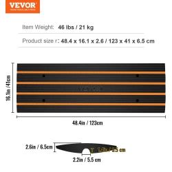 Curb Ramp, 2 Pack, 2.6" Rise, Rubber Driveway Ramps, Heavy Duty 33069 lbs Weight Capacity Threshold Ramp, Curbside Bridge Ramps for Loading Dock Garag