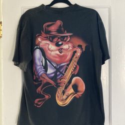 Vintage 90's Looney Tunes Taz Saxaphone Jazz Shirt Tee Cartoon Men Large